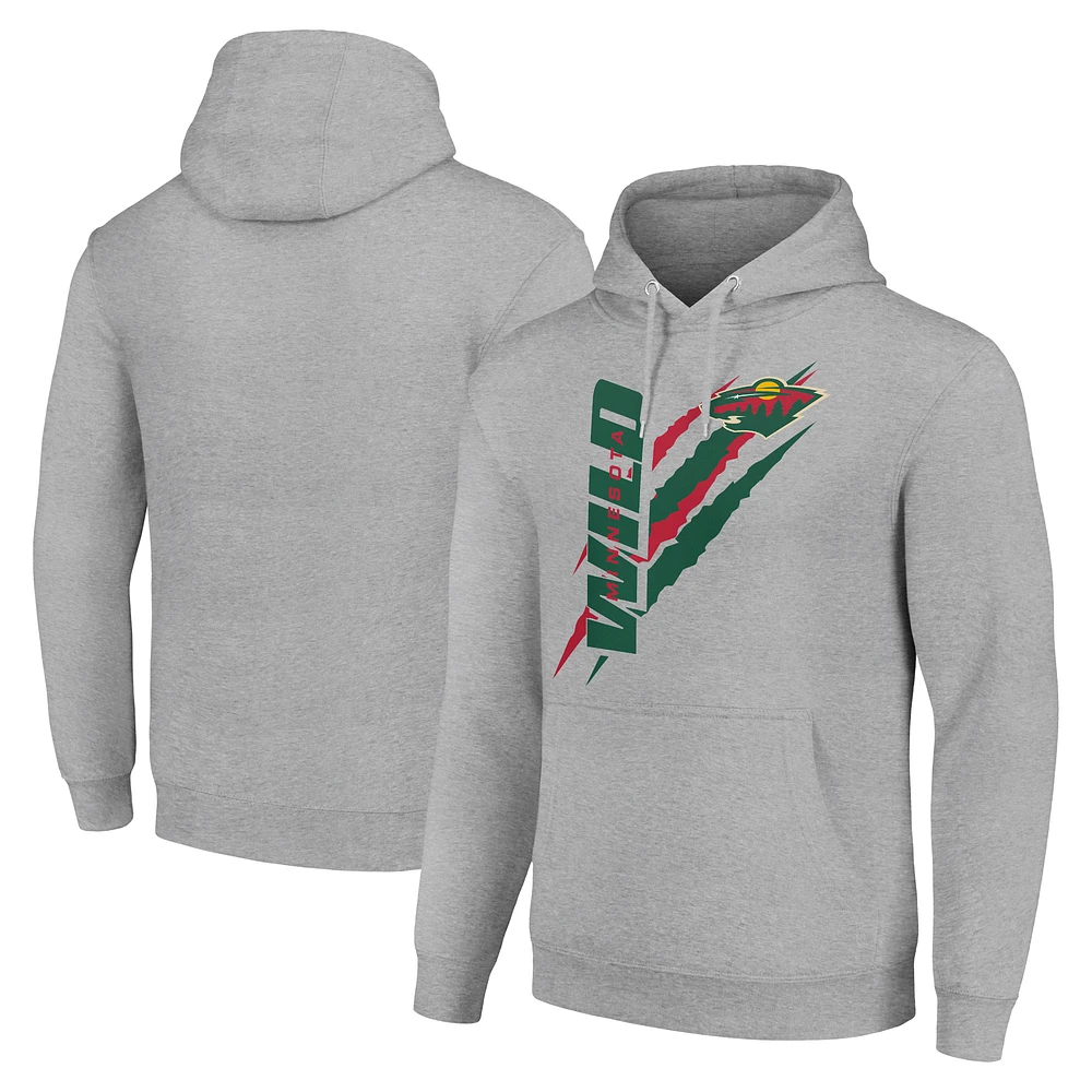 Men's Starter Heather Gray Minnesota Wild Color Scratch Fleece Pullover Hoodie
