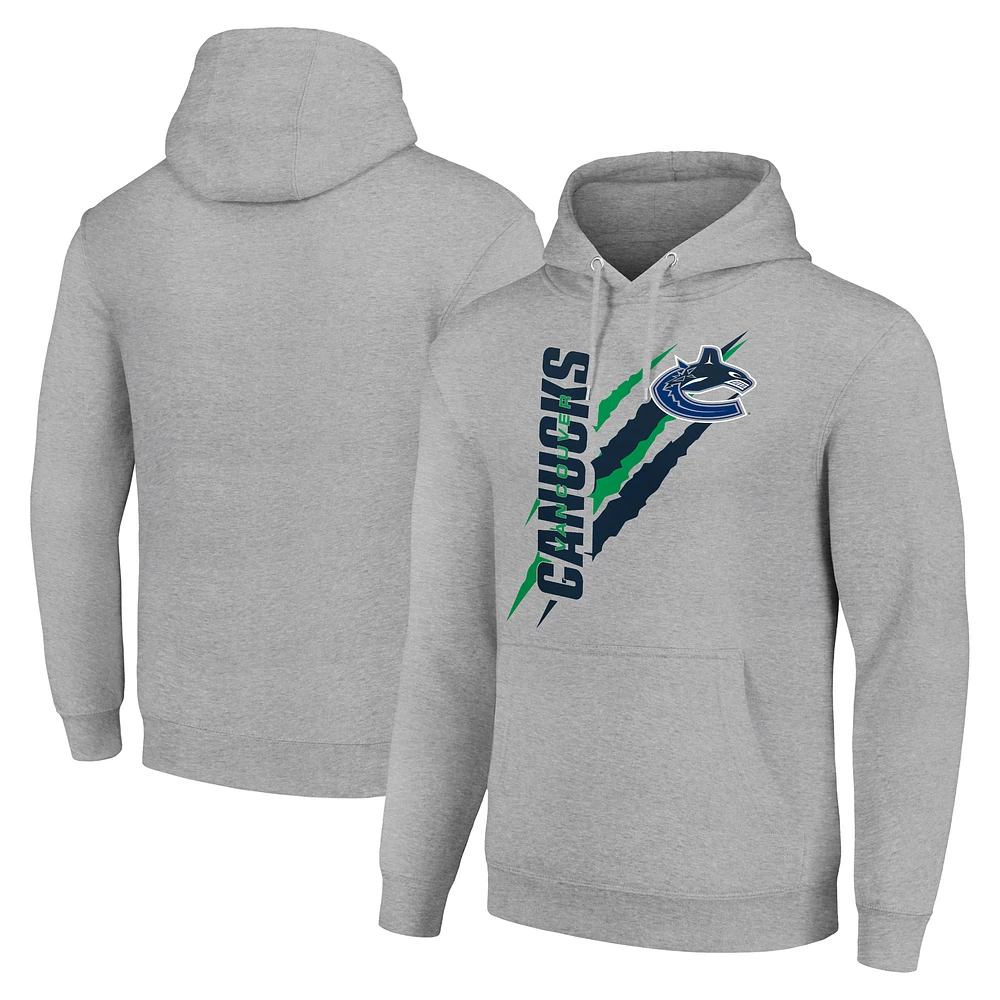 Men's Starter Heather Gray Vancouver Canucks Color Scratch Fleece Pullover Hoodie