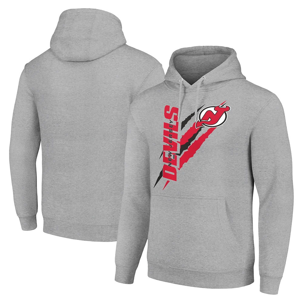 Men's Starter Heather Gray New Jersey Devils Color Scratch Fleece Pullover Hoodie