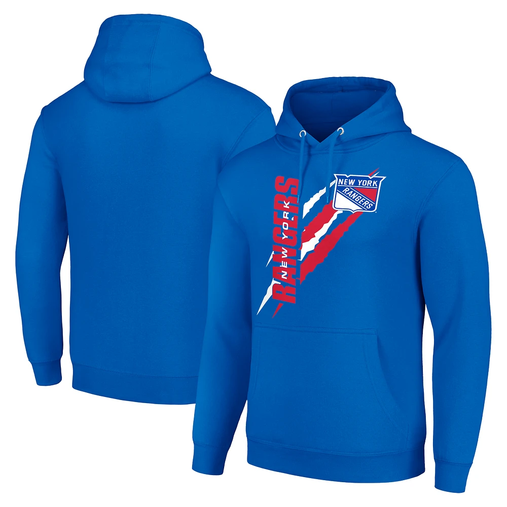 Men's Starter Royal New York Rangers Color Scratch Fleece Pullover Hoodie
