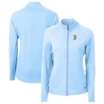 Women's Cutter & Buck Heather Powder Blue Boston Red Sox City Connect Adapt Eco Knit Recycled Full-Zip Jacket