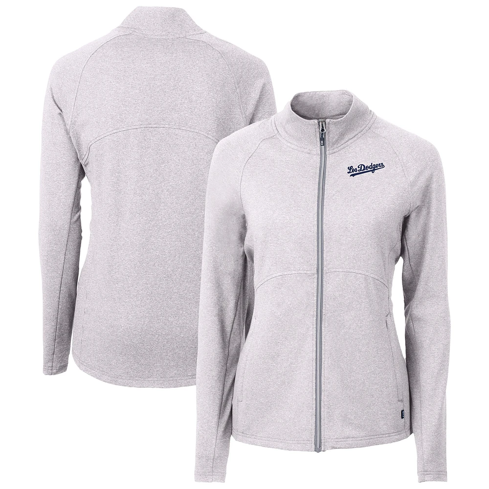 Women's Cutter & Buck Heather Gray Los Angeles Dodgers City Connect Adapt Eco Knit Recycled Full-Zip Jacket