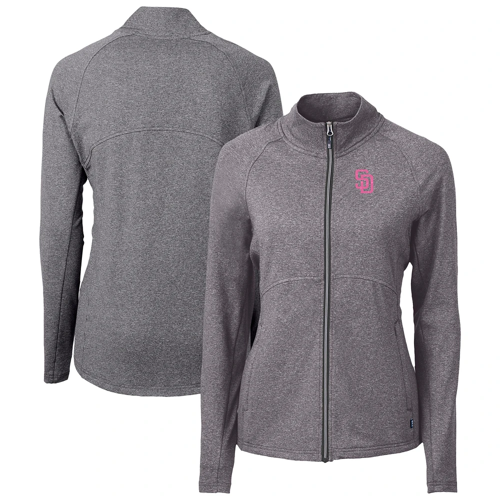 Women's Cutter & Buck Heather San Diego Padres City Connect Adapt Eco Knit Recycled Full-Zip Jacket