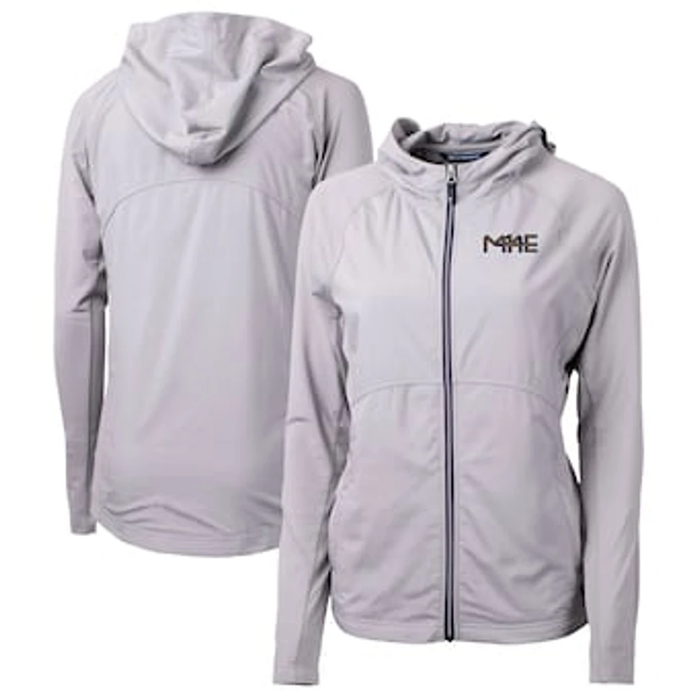 Women's Cutter & Buck Gray Milwaukee Brewers City Connect Adapt Eco Knit Hybrid Recycled Full-Zip Hoodie