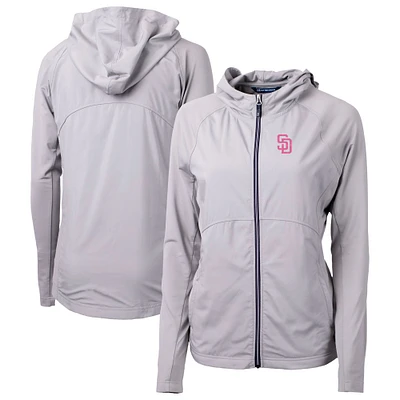 Women's Cutter & Buck Gray San Diego Padres City Connect Adapt Eco Knit Hybrid Recycled Full-Zip Hoodie