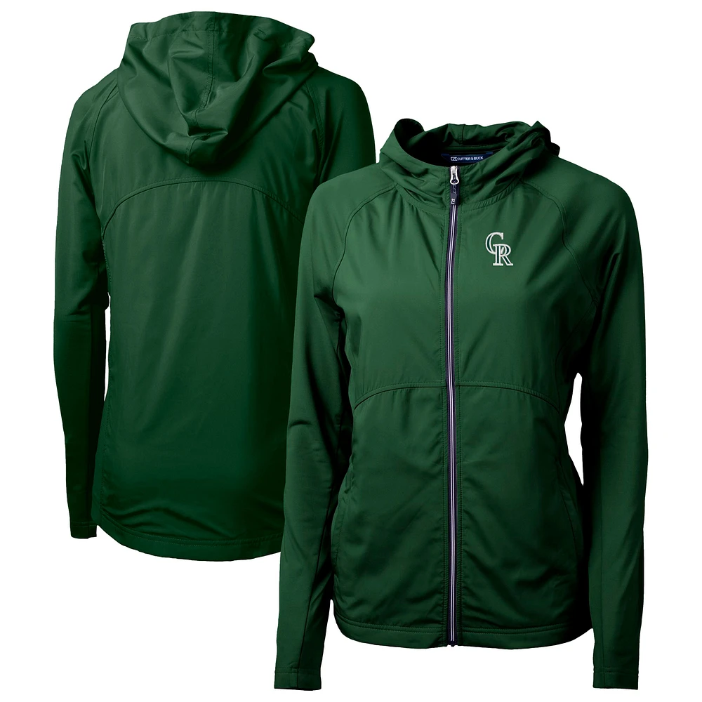 Women's Cutter & Buck Hunter Green Colorado Rockies City Connect Adapt Eco Knit Hybrid Recycled Full-Zip Hoodie