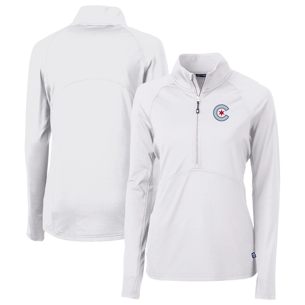 Women's Cutter & Buck White Chicago Cubs City Connect Adapt Eco Knit Recycled Half-Zip Pullover Top