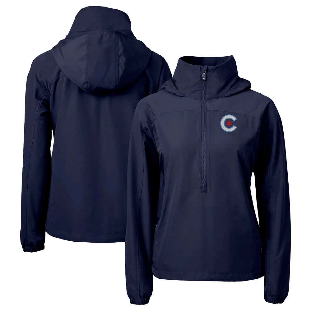 Women's Cutter & Buck Navy Chicago Cubs City Connect Charter Eco Recycled Half-Zip Anorak Jacket