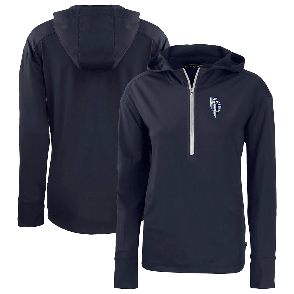 Women's Cutter & Buck Navy Kansas City Royals Connect Daybreak Eco Recycled Half-Zip Hoodie