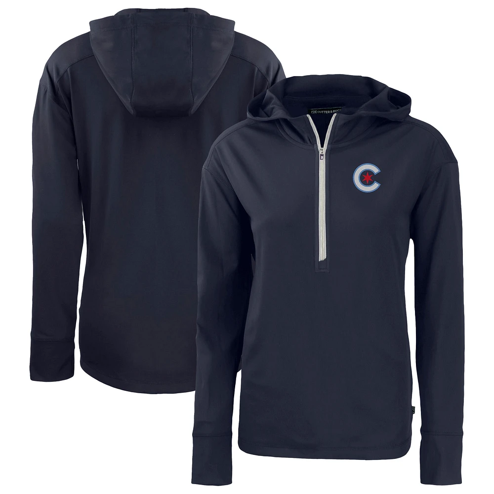 Women's Cutter & Buck Navy Chicago Cubs City Connect Daybreak Eco Recycled Half-Zip Hoodie
