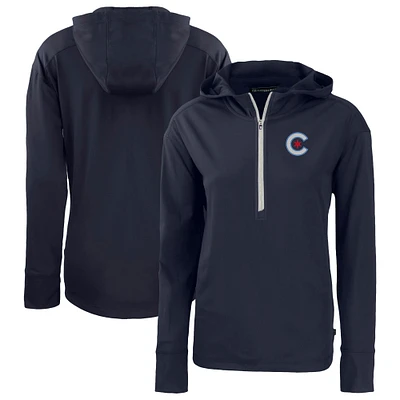 Women's Cutter & Buck Navy Chicago Cubs City Connect Daybreak Eco Recycled Half-Zip Hoodie
