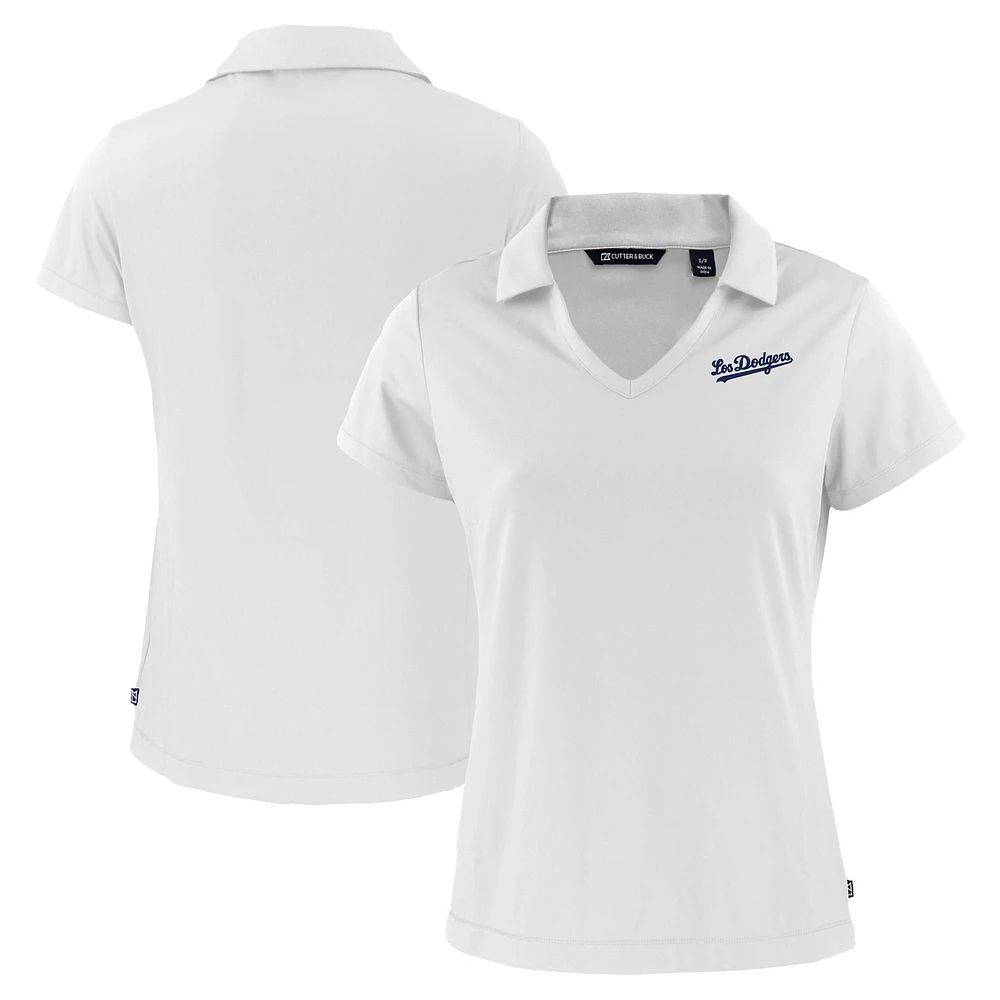 Women's Cutter & Buck White Los Angeles Dodgers City Connect Daybreak Eco Recycled V-Neck Polo