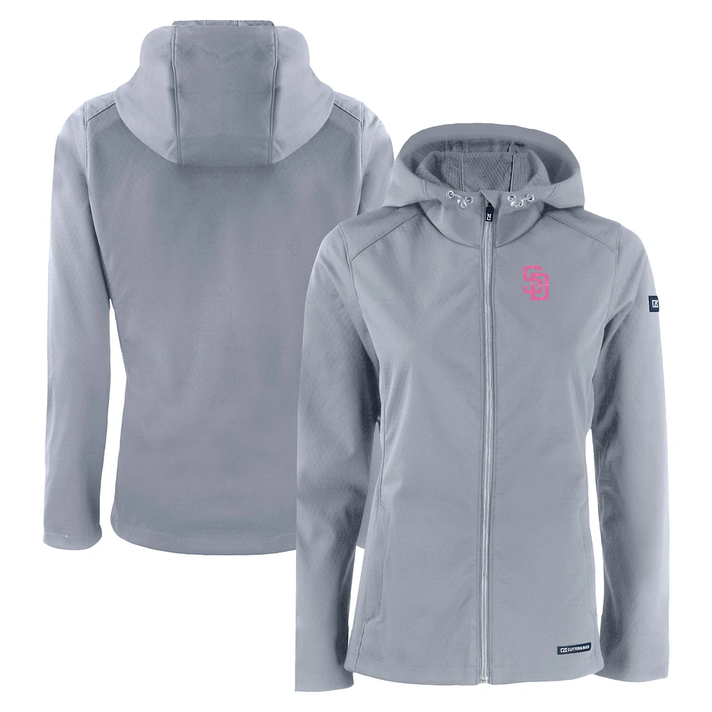 Women's Cutter & Buck Gray San Diego Padres City Connect Evoke Eco Softshell Recycled Full-Zip Hoodie Jacket