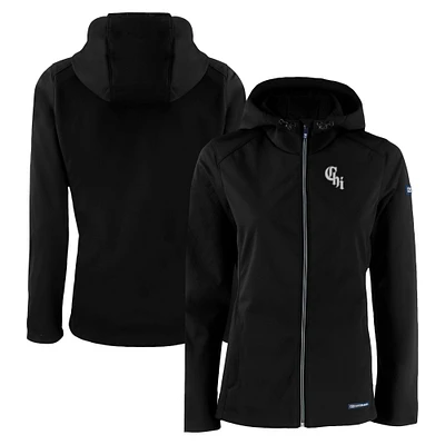 Women's Cutter & Buck Black Chicago White Sox City Connect Evoke Eco Softshell Recycled Full-Zip Hoodie Jacket