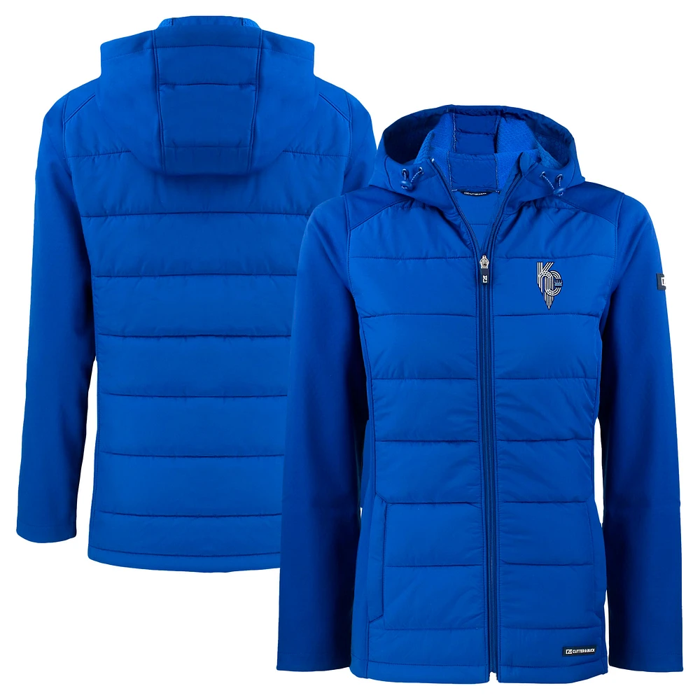 Women's Cutter & Buck Royal Kansas City Royals Connect Evoke Hybrid Eco Softshell Recycled Full-Zip Hoodie Jacket