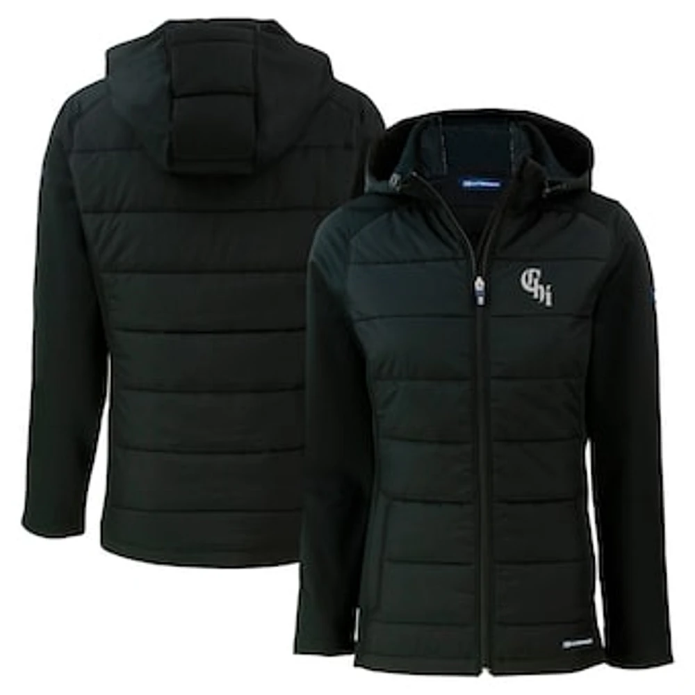 Women's Cutter & Buck Black Chicago White Sox City Connect Evoke Hybrid Eco Softshell Recycled Full-Zip Hoodie Jacket