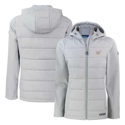 Women's Cutter & Buck Gray Washington Nationals City Connect Evoke Hybrid Eco Softshell Recycled Full-Zip Hoodie Jacket