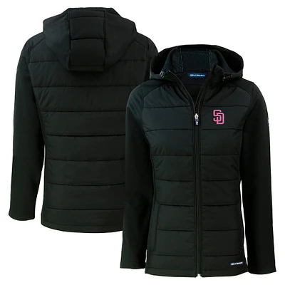 Women's Cutter & Buck San Diego Padres City Connect Evoke Hybrid Eco Softshell Recycled Full-Zip Hoodie Jacket
