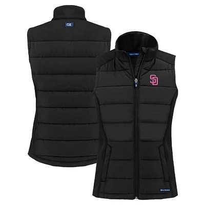 Women's Cutter & Buck Black San Diego Padres City Connect Evoke Hybrid Eco Softshell Recycled Full-Zip Vest