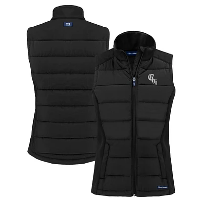Women's Cutter & Buck Black Chicago White Sox City Connect Evoke Hybrid Eco Softshell Recycled Full-Zip Vest