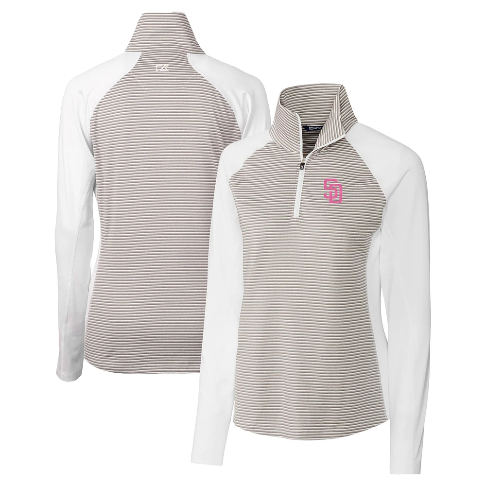 Women's Cutter & Buck White San Diego Padres City Connect Forge Tonal Stripe Stretch Half-Zip Pullover Top