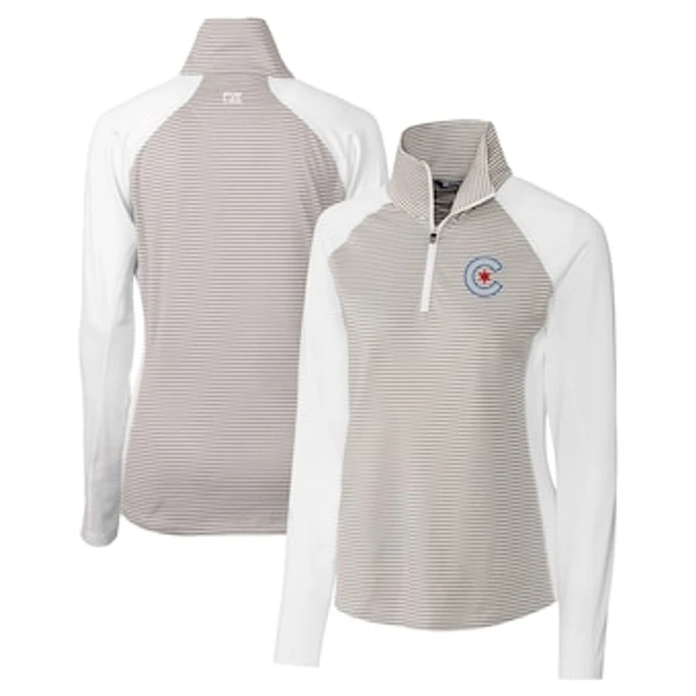 Women's Cutter & Buck White Chicago Cubs City Connect Forge Tonal Stripe Stretch Half-Zip Pullover Top