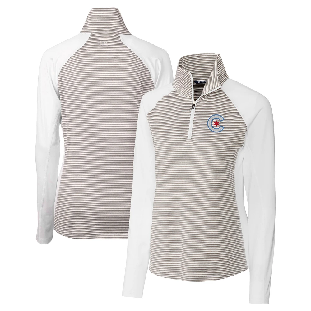 Women's Cutter & Buck White Chicago Cubs City Connect Forge Tonal Stripe Stretch Half-Zip Pullover Top