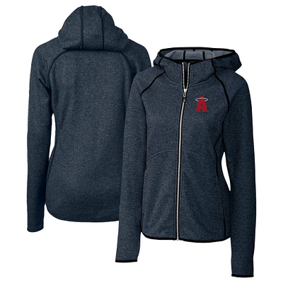 Women's Cutter & Buck Heather Navy Los Angeles Angels City Connect Mainsail Full-Zip Hooded Jacket