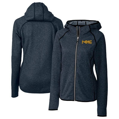 Women's Cutter & Buck Heather Navy Milwaukee Brewers City Connect Mainsail Full-Zip Hooded Jacket