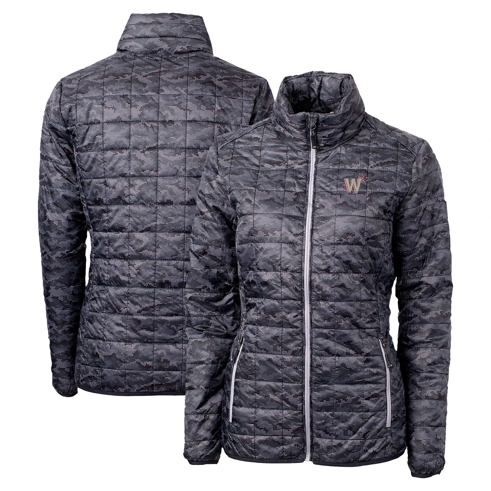 Women's Cutter & Buck Black Washington Nationals City Connect Rainier PrimaLoft Eco Insulated Full-Zip Printed Puffer Jacket