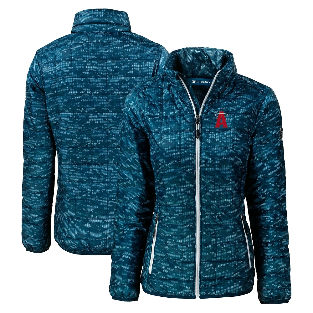 Women's Cutter & Buck Navy Los Angeles Angels City Connect Rainier PrimaLoft Eco Insulated Full-Zip Printed Puffer Jacket