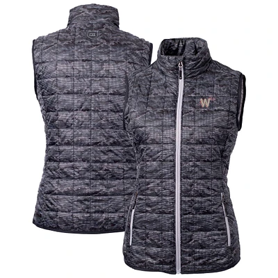 Women's Cutter & Buck Black Washington Nationals City Connect Rainier PrimaLoft Eco Insulated Full-Zip Printed Puffer Vest