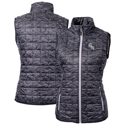 Women's Cutter & Buck Black Chicago White Sox City Connect Rainier PrimaLoft Eco Insulated Full-Zip Printed Puffer Vest
