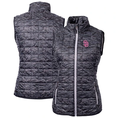Women's Cutter & Buck Black San Diego Padres City Connect Rainier PrimaLoft Eco Insulated Full-Zip Printed Puffer Vest