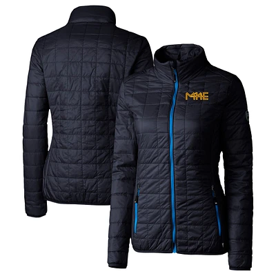 Women's Cutter & Buck Navy Milwaukee Brewers City Connect Rainier PrimaLoft Eco Insulated Full-Zip Puffer Jacket