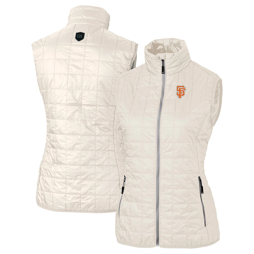 Women's Cutter & Buck Oatmeal San Francisco Giants City Connect Rainier PrimaLoft Eco Insulated Full-Zip Puffer Vest