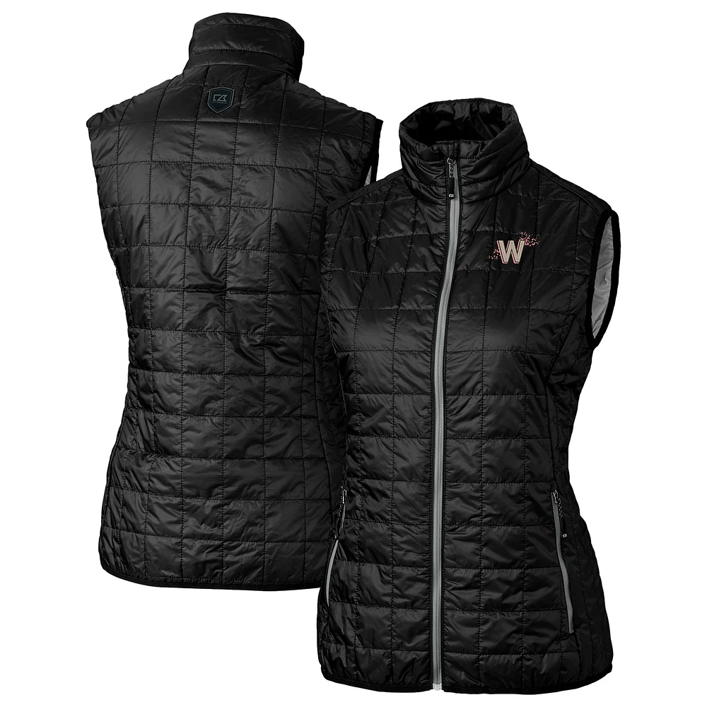 Women's Cutter & Buck Black Washington Nationals City Connect Rainier PrimaLoft Eco Insulated Full-Zip Puffer Vest