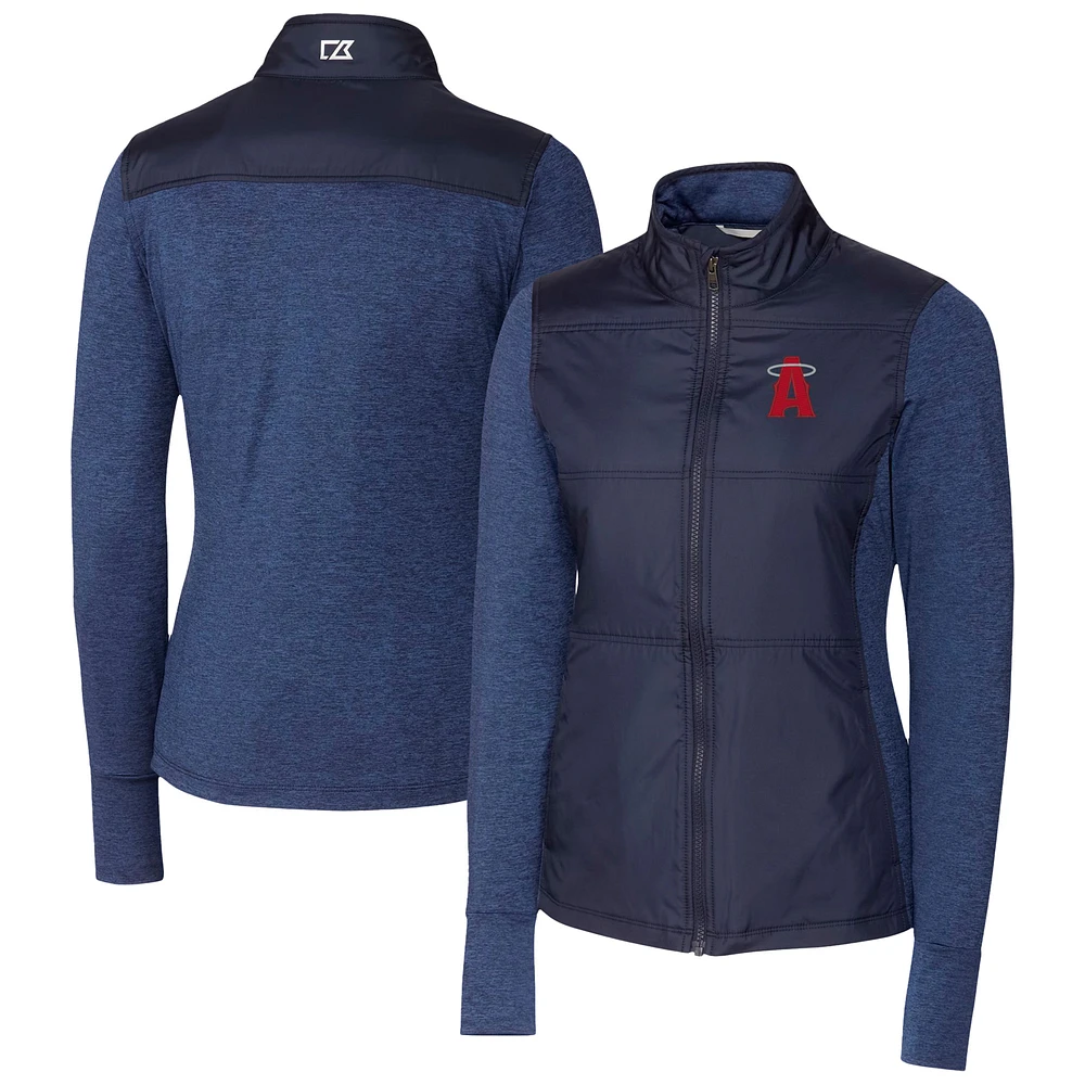 Women's Cutter & Buck Navy Los Angeles Angels City Connect DryTec Stealth Hybrid Quilted Full-Zip Windbreaker Jacket