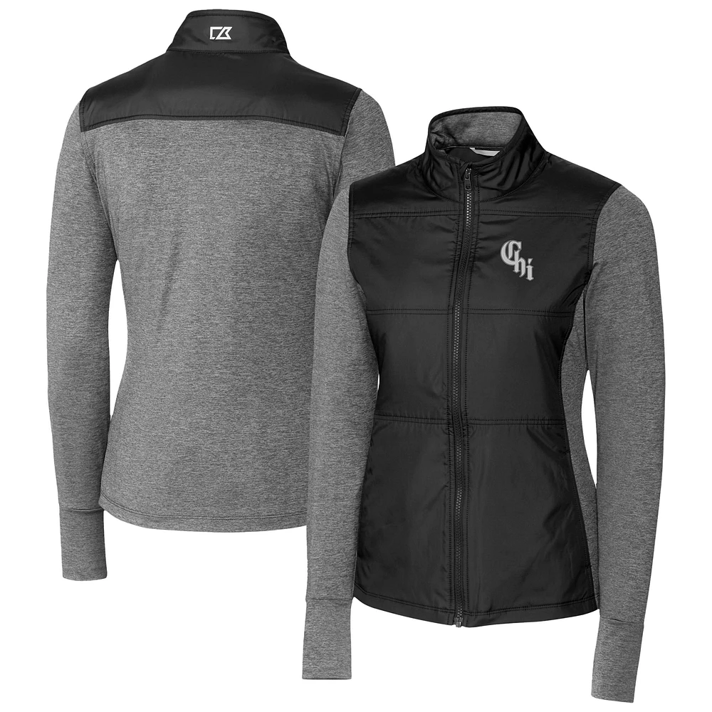 Women's Cutter & Buck Black Chicago White Sox City Connect DryTec Stealth Hybrid Quilted Full-Zip Windbreaker Jacket