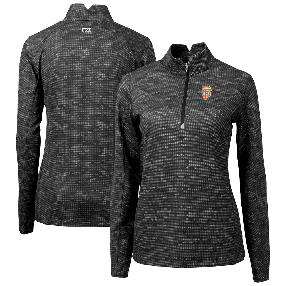 Women's Cutter & Buck Black San Francisco Giants City Connect Traverse Camo Stretch Quarter-Zip Pullover Top
