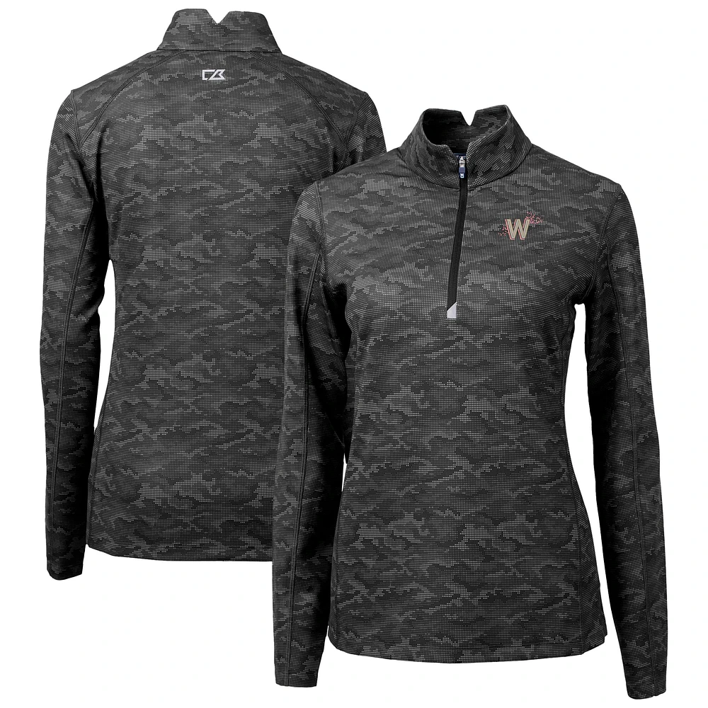 Women's Cutter & Buck Black Washington Nationals City Connect Traverse Camo Stretch Quarter-Zip Pullover Top