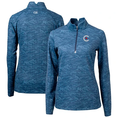Women's Cutter & Buck Navy Chicago Cubs City Connect Traverse Camo Stretch Quarter-Zip Pullover Top