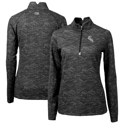 Women's Cutter & Buck Black Chicago White Sox City Connect Traverse Camo Stretch Quarter-Zip Pullover Top