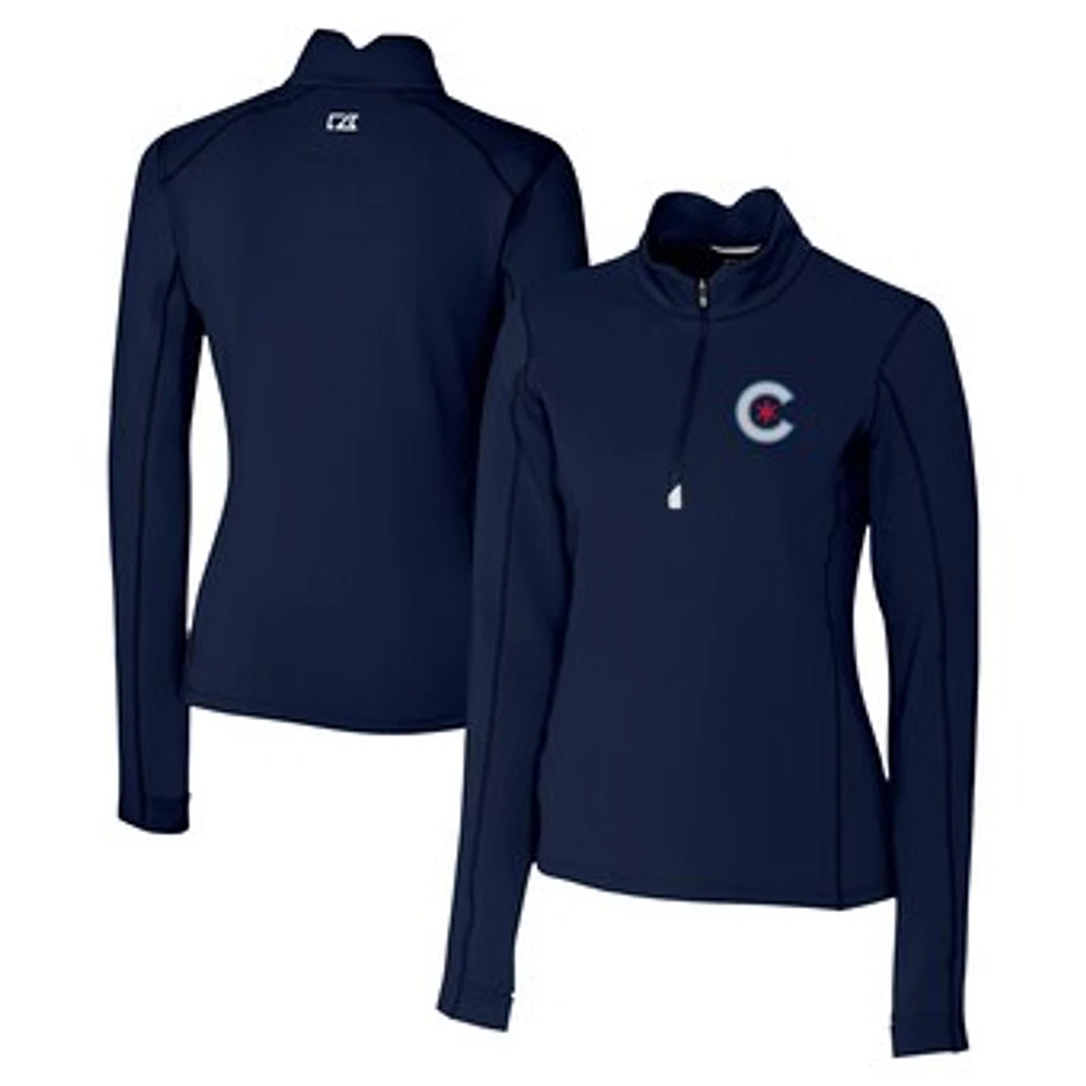 Women's Cutter & Buck Navy Chicago Cubs City Connect Traverse Stretch Quarter-Zip Pullover Top