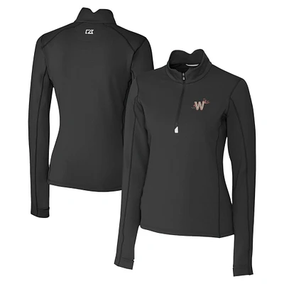 Women's Cutter & Buck Black Washington Nationals City Connect Traverse Stretch Quarter-Zip Pullover Top