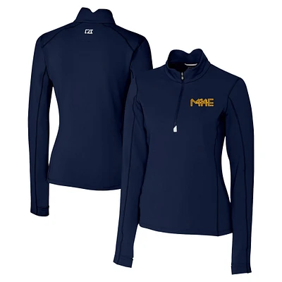 Women's Cutter & Buck Navy Milwaukee Brewers City Connect Traverse Stretch Quarter-Zip Pullover Top