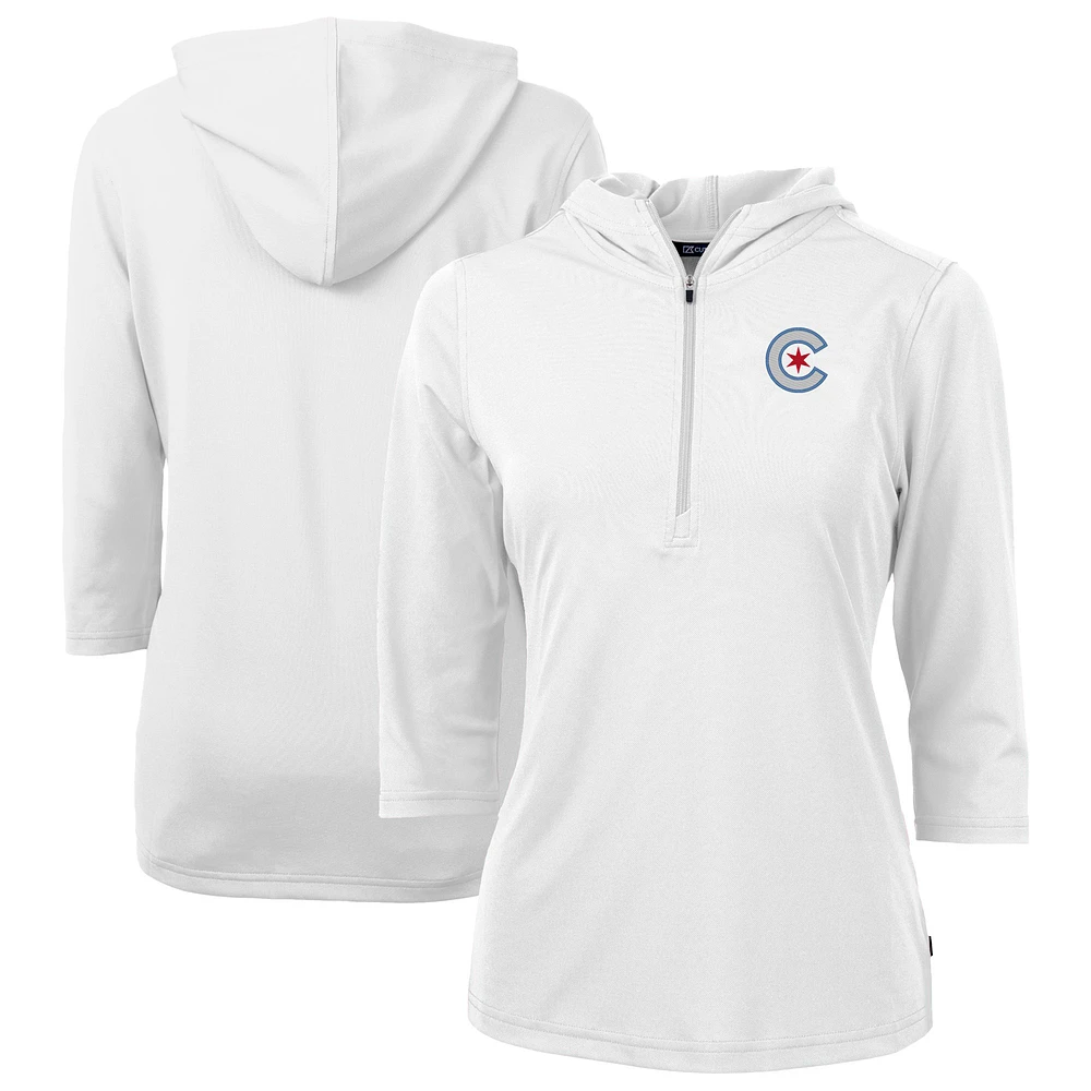 Women's Cutter & Buck White Chicago Cubs City Connect Virtue Eco Pique Recycled Half-Zip Pullover Hoodie
