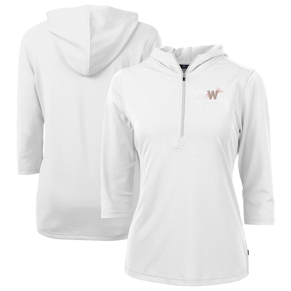 Women's Cutter & Buck White Washington Nationals City Connect Virtue Eco Pique Recycled Half-Zip Pullover Hoodie