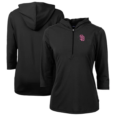 Women's Cutter & Buck Black San Diego Padres City Connect Virtue Eco Pique Recycled Half-Zip Pullover Hoodie