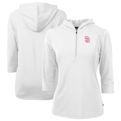 Women's Cutter & Buck White San Diego Padres City Connect Virtue Eco Pique Recycled Half-Zip Pullover Hoodie